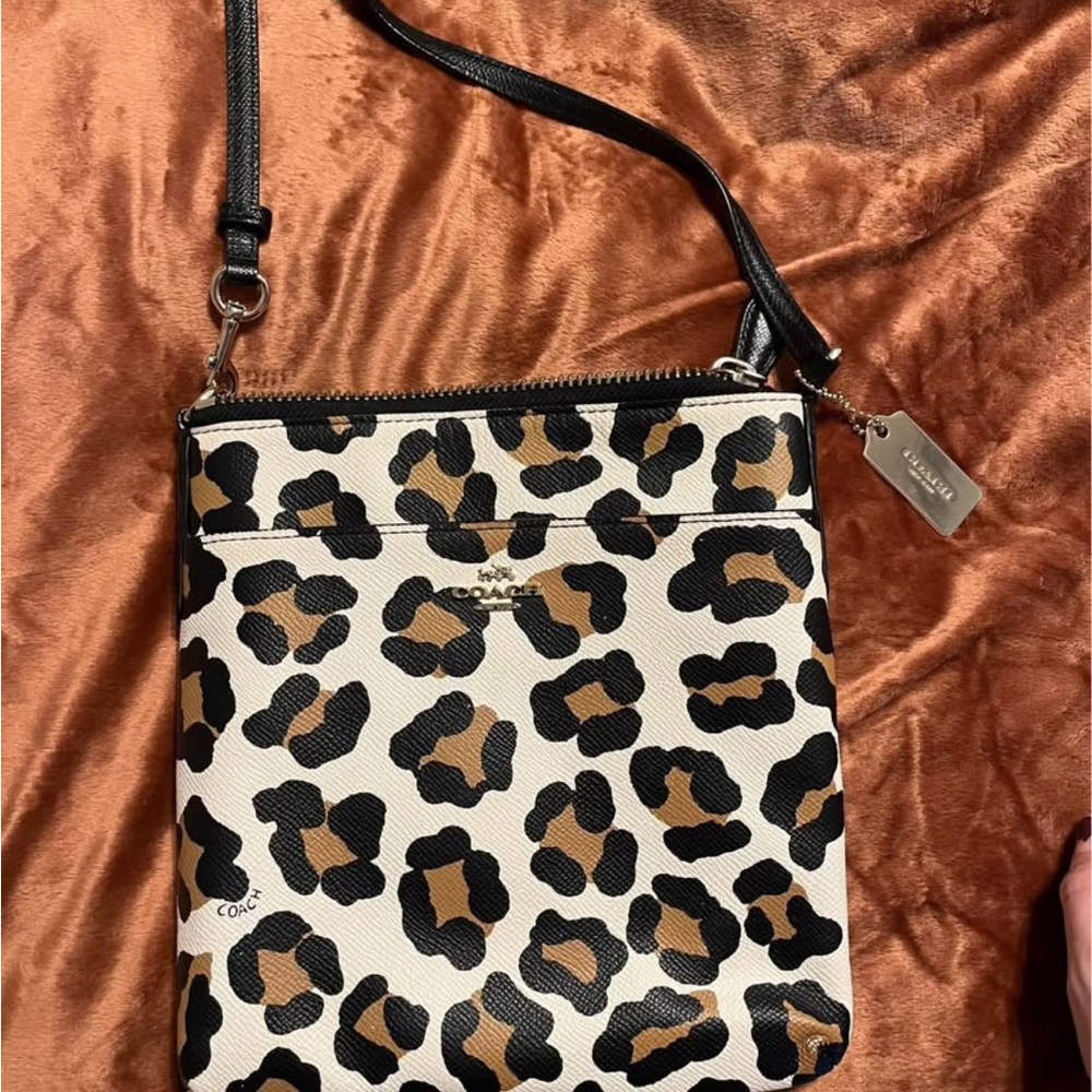 Coach Black and Brown Crossbody Bag with Leopard Print